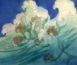 WatercolourFairies riding seahorses13 by Elizabeth Mary Watt, watercolour, sold Mar 2020