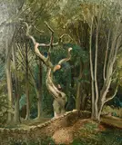 British, A study of trees in a thick forest by Robert Kirkland Jamieson, oil on board, sold May 2021