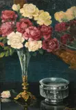 French, A still life study of flowers and other objects by Raymond Tassoul, oil on canvas, sold May 2021
