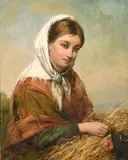 British, A young country woman bringing in the harvest by Edward John Cobbett, oil on board, sold May 2021