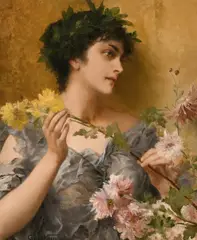 German, A classical Maiden with flowers by Conrad Kiesel, oil on panel, sold May 2021