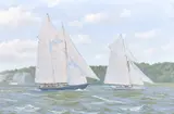 British, A view of vintage yachts Racing off the isle of white by Ron Charles Mitchell, oil on canvas, offered May 2021