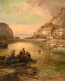 A harbour view of Staithes, Yorkshire by William Ellis, oil on canvas, offered May 2021