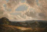 British, An extensive landscape with a cloudy sky by Edwin Harris, oil on board, offered May 2021