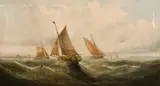 British, Sailboats on choppy seas nearing a port by George Knight, oil on canvas, offered May 2021