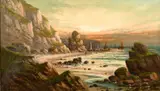 British, a coastal scene with figures and boats by a rocky headland by M.C. Hider, oil on canvas, offered May 2021