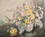 British, still life of flowers in a Chinese vase by Constance Fears, oil on canvas board, sold May 2021
