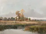French, A river landscape, with a town beyond by L. Dupuy, oil on canvas, offered May 2021
