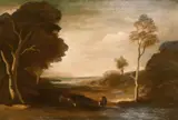 British, A scene of cattle feeding in a vale by Philip Hugh Padwick, oil on canvas, sold May 2021