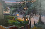 British, A view from a house with a valley beyond by Phyllis Bray, oil on canvas, sold May 2021