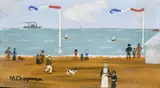 British, Figures on a French beach with a paddle steam ship beyond by Margaret Chapman, oil on board, offered May 2021