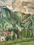 German, A view of a mountain valley by Gustav Adolf Schaffer, oil on paper, offered May 2021