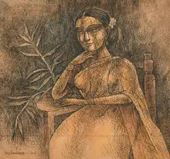 Indian, study of a seated lady by G. Pyne, ink and watercolour, sold May 2021