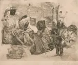 German, A North African scene of figures on a street by Erich Wolfsfield, etching, sold May 2021