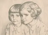 Jean and Angela by Harold Williamson, etching, sold May 2021