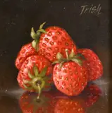 British, A pair of still life studies of an apple and strawberries by Patricia Mary Bunyon, oil on board, sold Apr 2021