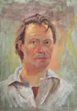 British, a bust length portrait of a man (the artist?) by Geoffrey Underwood, Oil on board, signed with initials and dated '1981', unframed, sold Apr 2021
