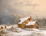 British, A winter landscape with figures gathering provisions for their cottage by William Malbon, oil on board, sold Apr 2021