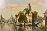 Dutch, A canal scene with a barge drying sails by Hendrick Ten Hoven, oil on canvas, sold Apr 2021