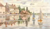 The Royal Oak, Langton at High Tide by Athanasius Nikolsky, oil on canvas, sold Apr 2021