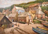 British, Figures in a west country port village by Henry Samuel Merritt, oil on canvas, sold Apr 2021