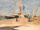 Trouville by Félix Buhot, oil on canvas, sold Apr 2021