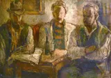 Danish, A scene of three male figures in a tavern by Emiel Hansen, oil on panel, offered Apr 2021