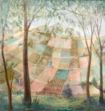 British, A stylised South Downs landscape by Eileen Aldridge, oil on canvas, offered Apr 2021