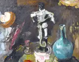British, A still life study of mixed objects on a tabletop by Phyllis Bray, oil on canvas, sold Apr 2021