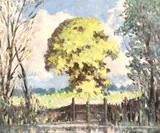 British, A scene of trees by a river on a summer day by Hugh Boycott-Brown, oil on board, offered Apr 2021