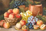 British, A still life of mixed fruits and vines, watercolours by Arthur Dudley, watercolor, sold Apr 2021