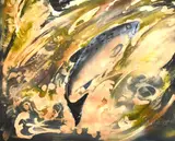 A salmon leaping through a torrent by J. Villiers, watercolour and bodycolour, offered Apr 2021
