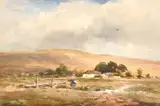 British, A figure traversing a country path with a building and hills beyond by Wycliffe Egginton, watercolour, offered Apr 2021