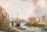 British, A view of Ghent with figures and boats, circa 1836, inscribed verso by Thomas Shotter Boys, watercolour, offered Apr 2021