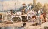 Going to Market' a scene of wayfarers on a busy road by Myles Birket Foster, watercolour, offered Apr 2021