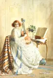 The Guitar Player by Catherine B. Gully, watercolour, offered Apr 2021