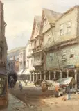 British, A busy west country town with figures in the street by Alfred Leyman, watercolour, sold Apr 2021