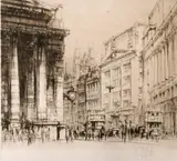 British, Cornhill and the Royal Exchange, London by William Walcot, etching, offered Apr 2021