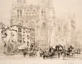 Burgos Cathedral by William Walcot, etching on paper, sold Apr 2021