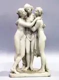 ITALIAN A GOOD MARBLED GROUP OF THE THREE MUSES, 3 ft 3 ins high. Signed Dal by Lorenzo Dal Torrione, sculpture, sold Apr 2021