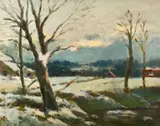 Snow Scene by H. E. Lewis, oil on board, sold Mar 2021