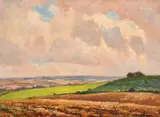 British, A distant view of farmland and rolling hills by Henry Samuel Meritt, oil on board, offered Mar 2021