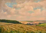 British, A view of rolling countryside with flowers in the foreground by Henry Samuel Meritt, oil on board, sold Mar 2021