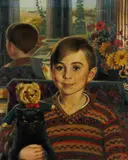 Portait of the artist's son holding a teddy bear and pet cat by Ralph Leslie Swinden, sold Mar 2012