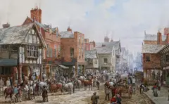 The horse fair, Foregate Street, Chester by Louise Rayner, sold Mar 2012