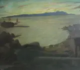 Coastal view with fishing boats by Josephine Haswell Miller, oil on canvas, sold Nov 2012