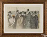 of gentlemen in top hats by Théophile Steinlen, mixed media, offered Jan 2018