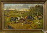 landscape with work horses and fox hunt in background by John F. Herring Jr., oil on canvas, offered Jan 2018