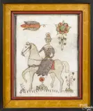 fraktur of a woman on horseback by Friedrich Krebs, watercolor, offered Jan 2018