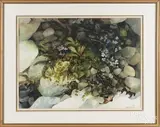 of rocks and flowers by Jane Carlson, watercolor, offered Dec 2017